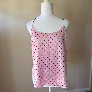 Victoria's Secret Sleep Tank Lace Racerback Pink Black Polka Dot Womens Medium